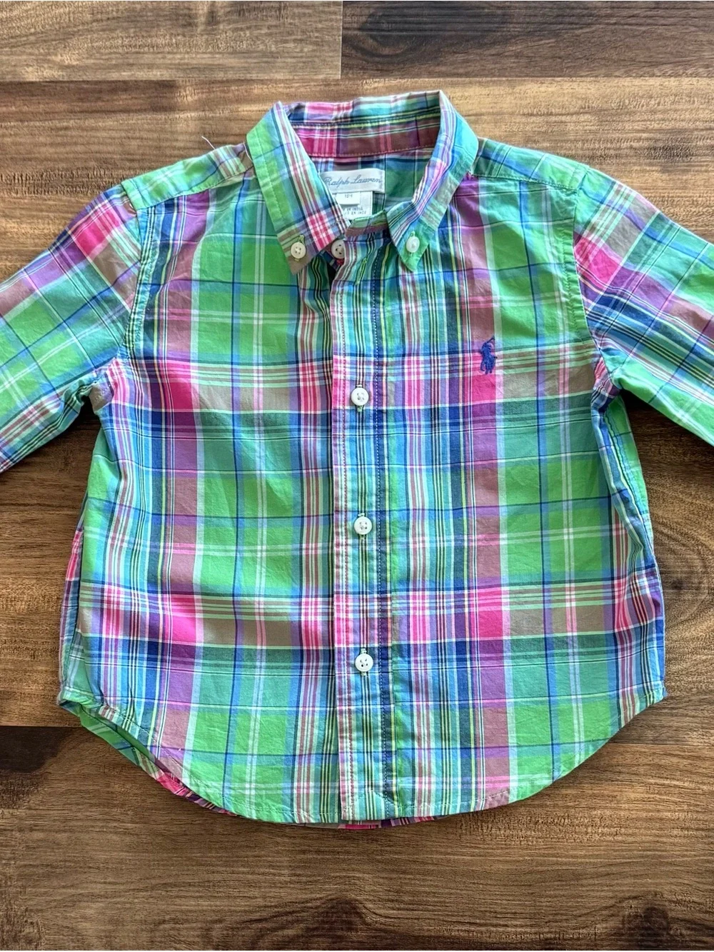 Ralph Lauren Plaid Button-Down Shirt in Green & Pink